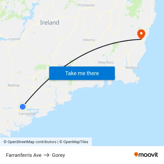 Farranferris Ave to Gorey map