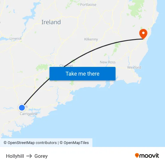Hollyhill to Gorey map