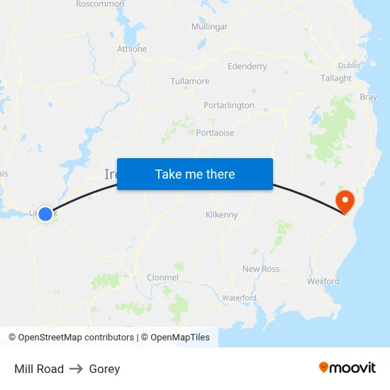 Mill Road to Gorey map
