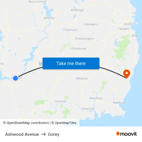 Ashwood Avenue to Gorey map