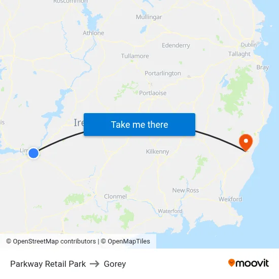 Parkway Retail Park to Gorey map