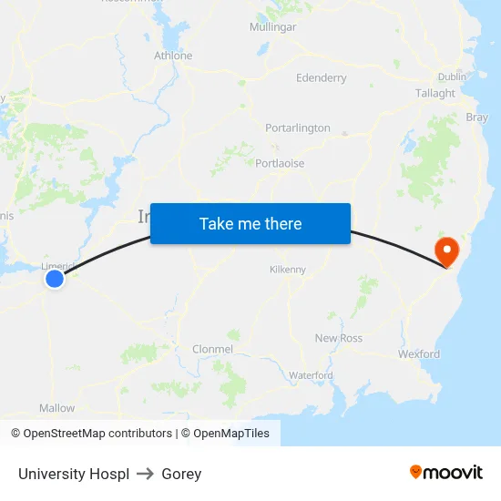 University Hospl to Gorey map