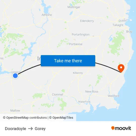 Dooradoyle to Gorey map