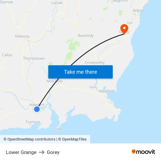 Lower Grange to Gorey map