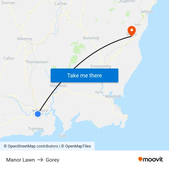 Manor Lawn to Gorey map