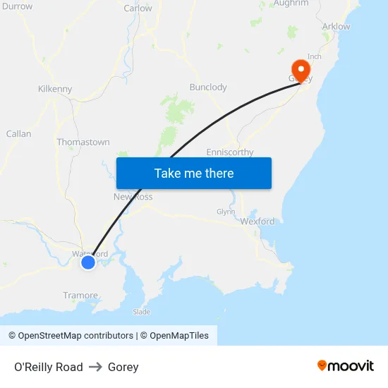 O'Reilly Road to Gorey map