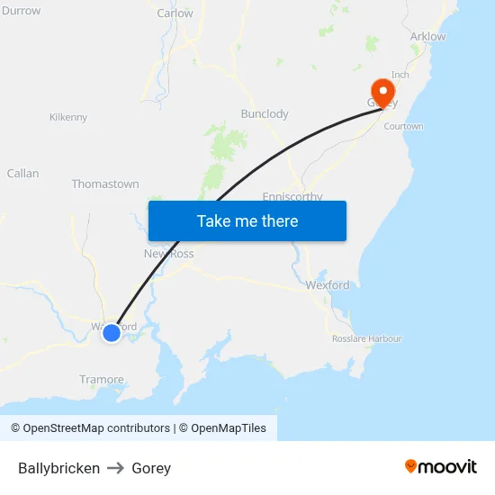 Ballybricken to Gorey map
