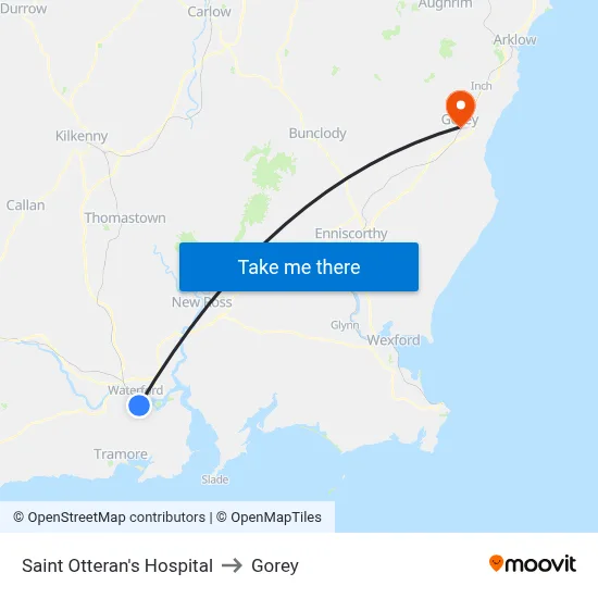 Saint Otteran's Hospital to Gorey map