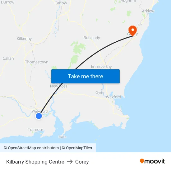 Kilbarry Shopping Centre to Gorey map