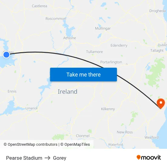 Pearse Stadium to Gorey map