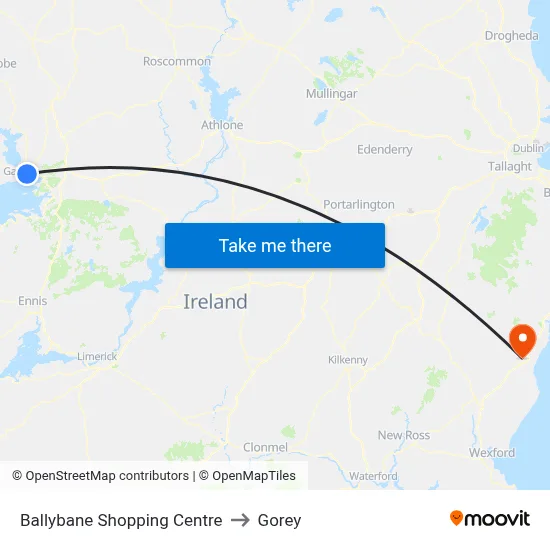 Ballybane Shopping Centre to Gorey map