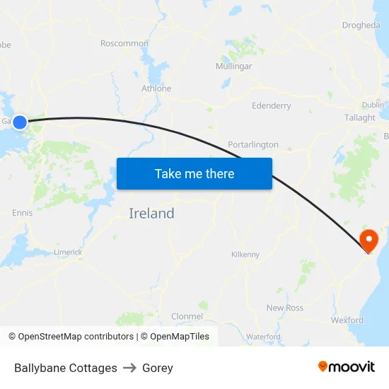 Ballybane Cot to Gorey map