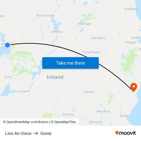 Lios An Uisce to Gorey map