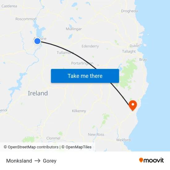 Monksland to Gorey map
