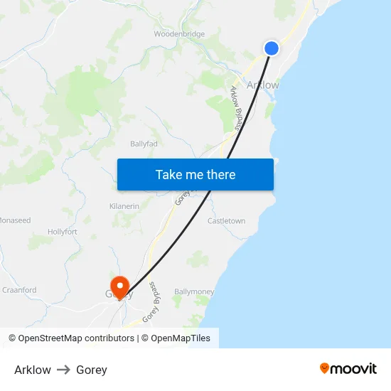 Arklow to Gorey map