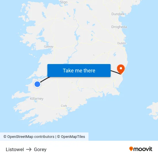 Listowel to Gorey map
