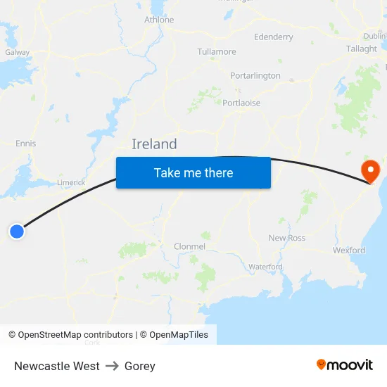 Newcastle West to Gorey map