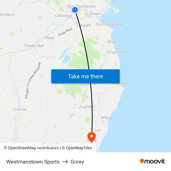 Westmanstown Sports to Gorey map