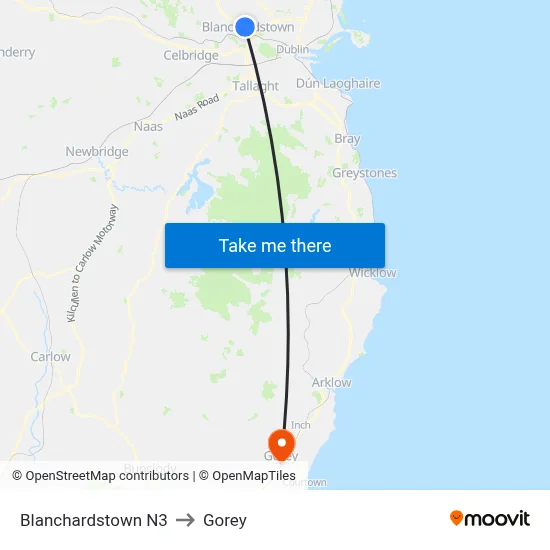 Blanchardstown N3 to Gorey map