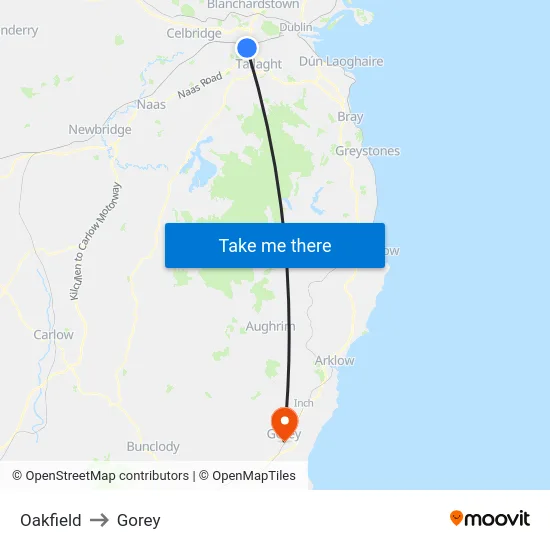 Oakfield to Gorey map