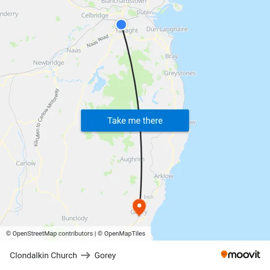 Clondalkin Church to Gorey map