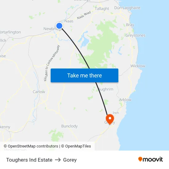 Toughers Ind Estate to Gorey map