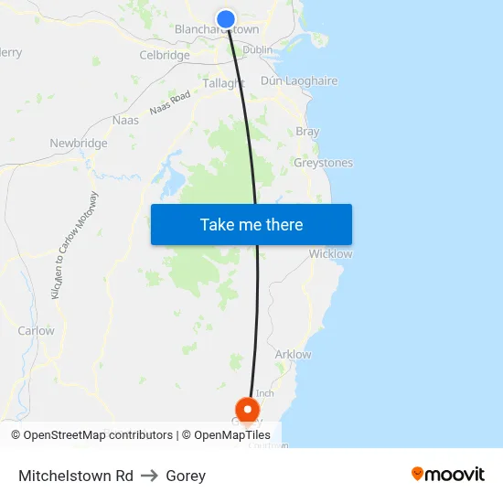 Mitchelstown Rd to Gorey map