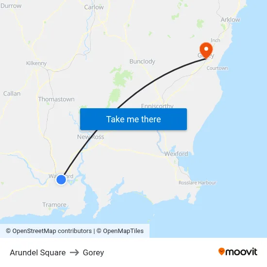 Arundel Square to Gorey map