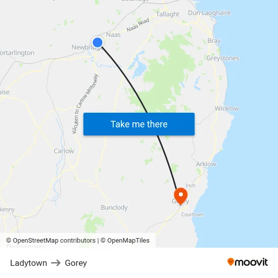 Ladytown to Gorey map