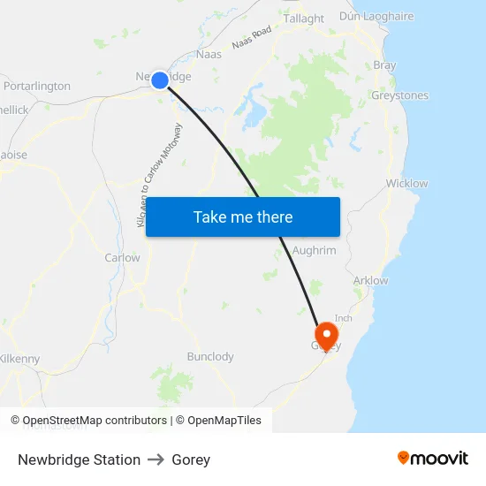 Newbridge Station to Gorey map