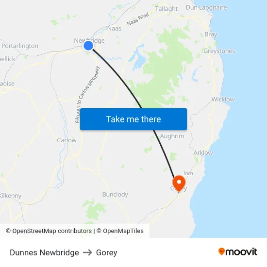 Dunnes Newbridge to Gorey map