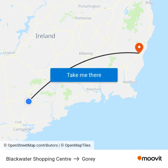 Blackwater Shopping Centre to Gorey map