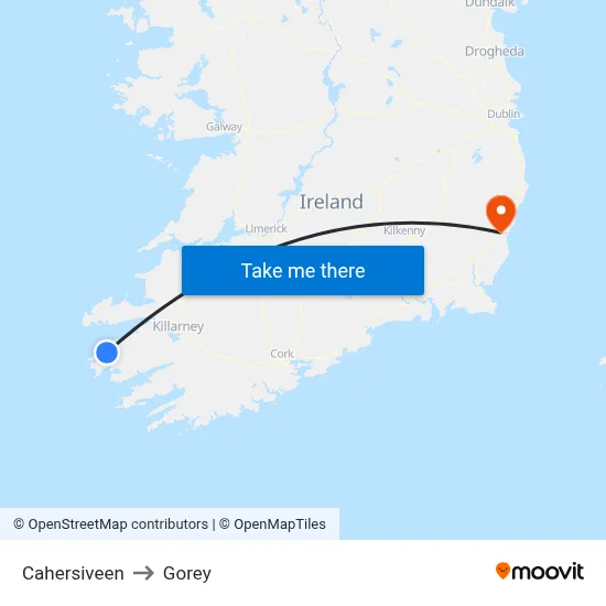 Cahersiveen to Gorey map