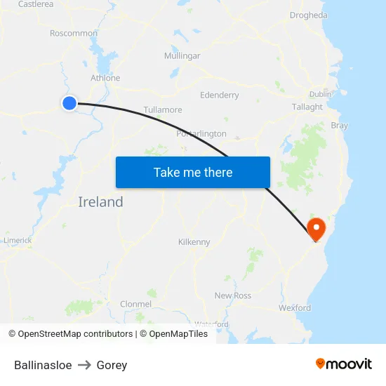 Ballinasloe to Gorey map