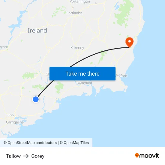 Tallow to Gorey map