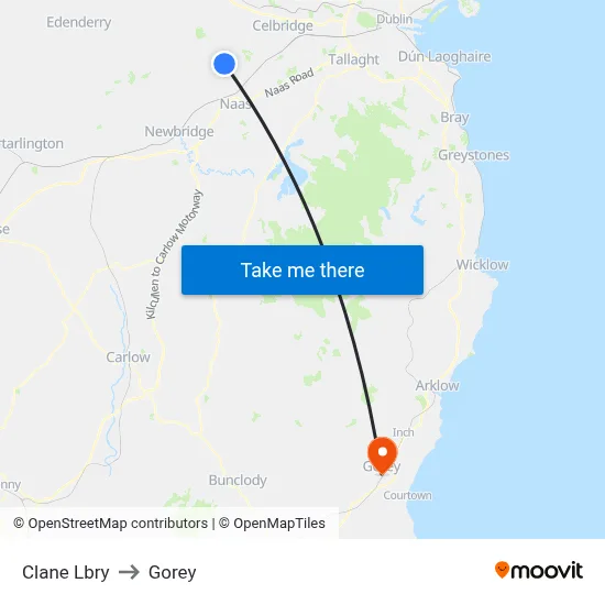 Clane Lbry to Gorey map