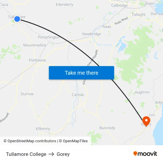 Tullamore College to Gorey map