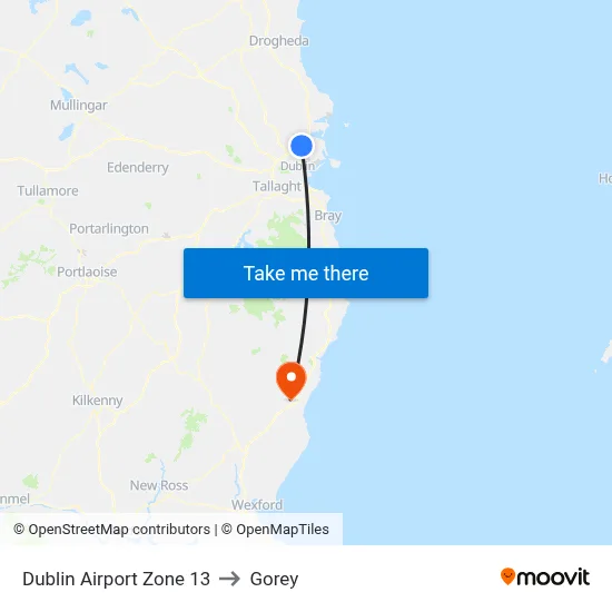 Dublin Airport Zone 13 to Gorey map
