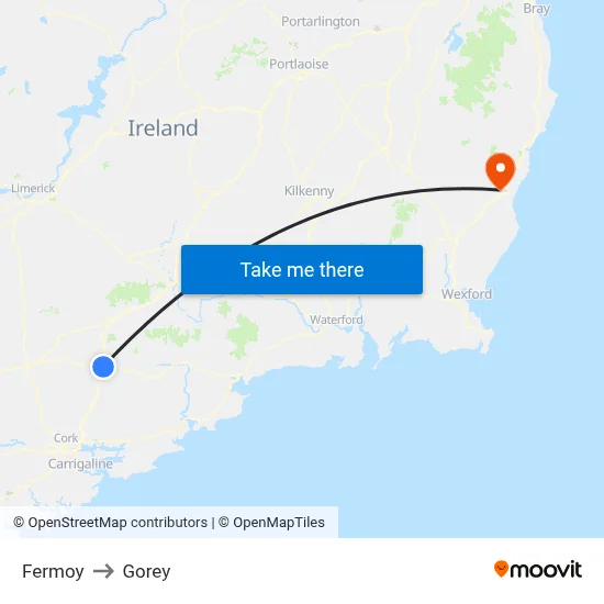 Fermoy to Gorey map