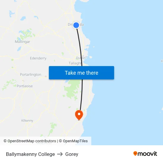 Ballymakenny College to Gorey map