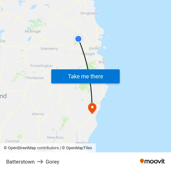 Batterstown to Gorey map