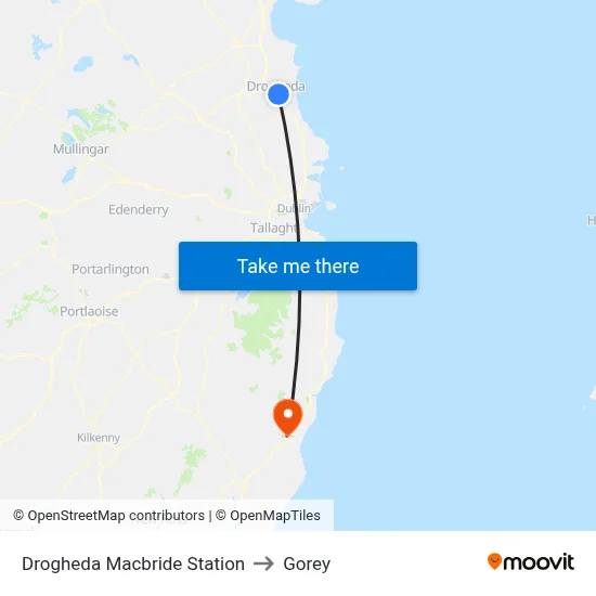 Drogheda Macbride Station to Gorey map