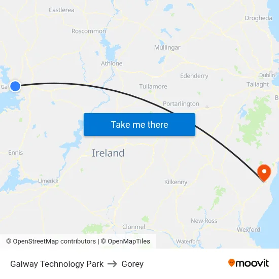 Galway Technology Park to Gorey map