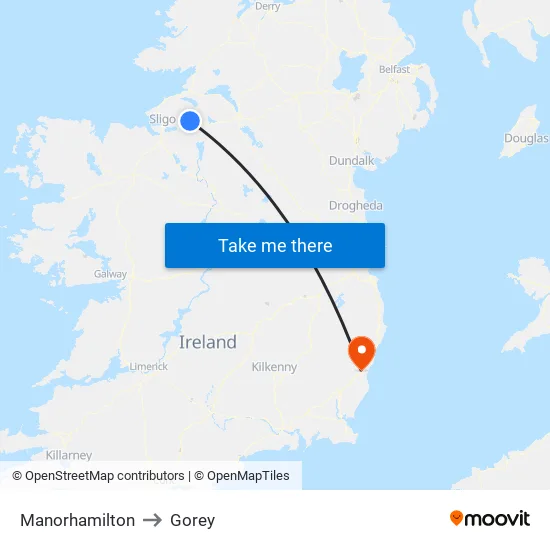 Manorhamilton to Gorey map