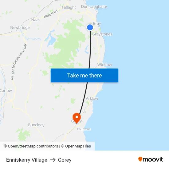 Enniskerry Village to Gorey map