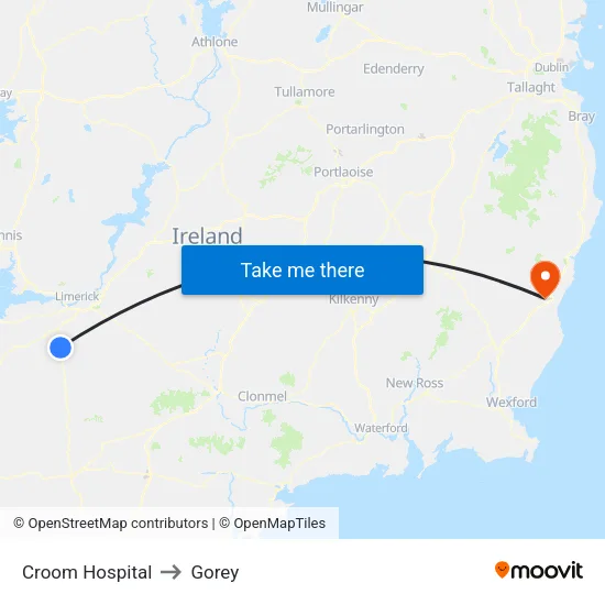 Croom Hospital to Gorey map