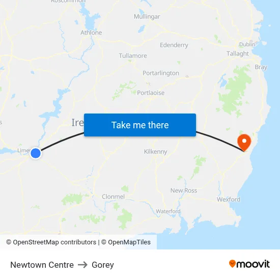 Newtown Centre to Gorey map
