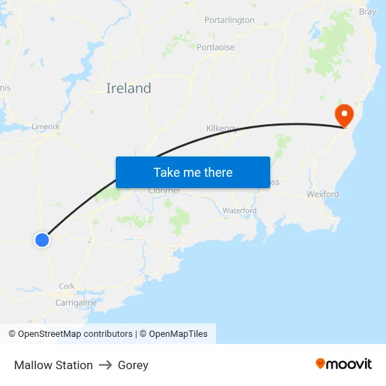 Mallow Station to Gorey map