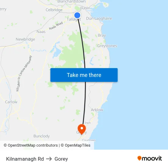 Kilnamanagh Rd to Gorey map