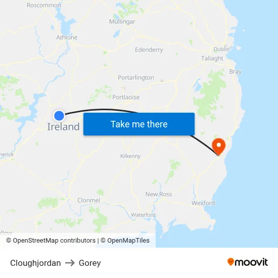 Cloughjordan to Gorey map